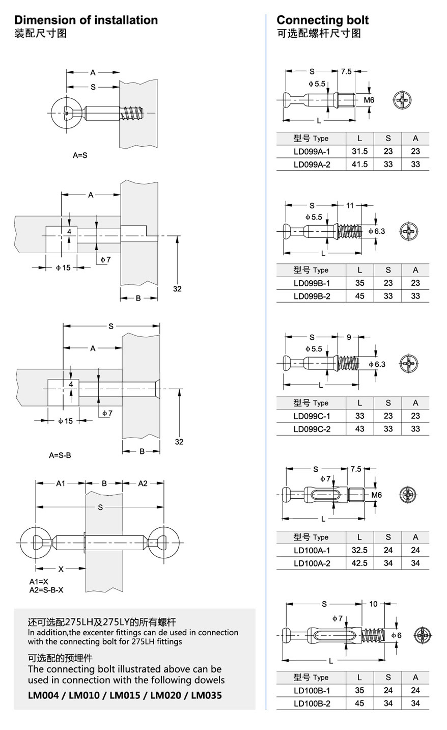 Furniture connecting bolts