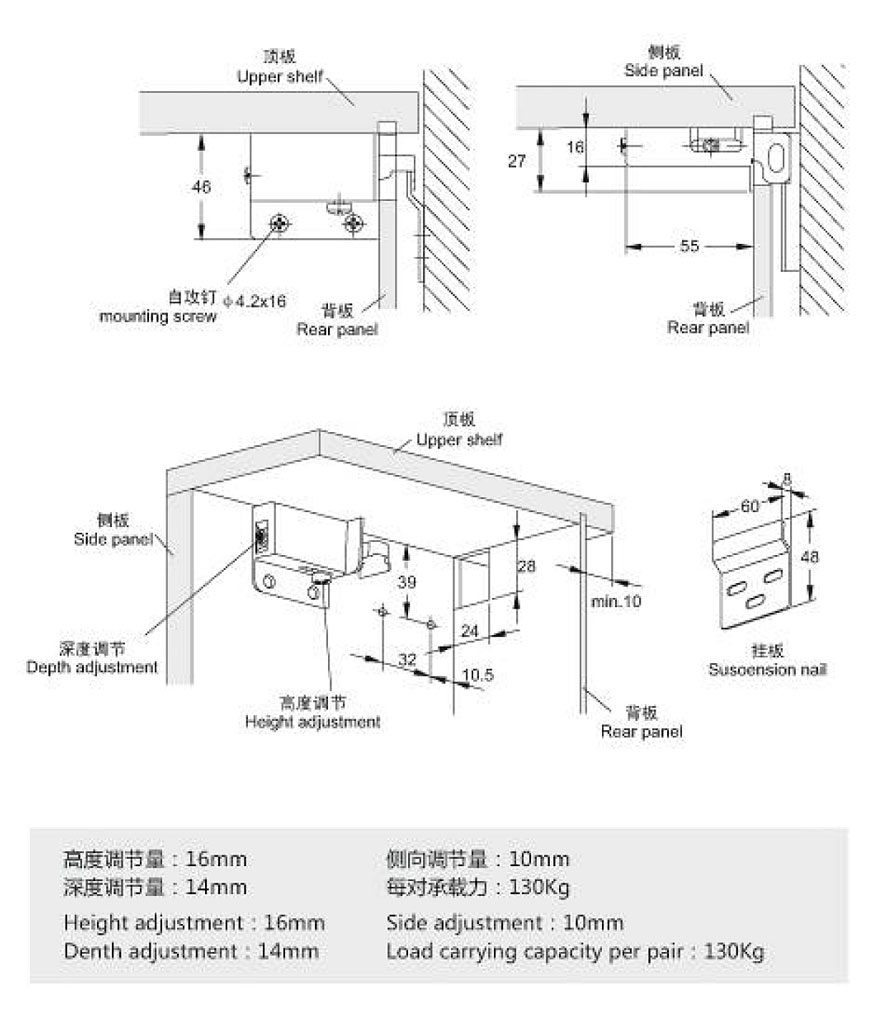 Cabinet hangers and wall brackets