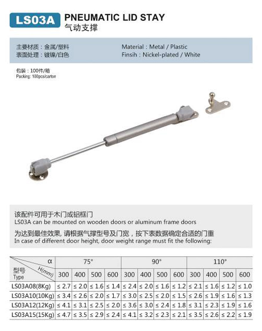 Pneumatic lid stay